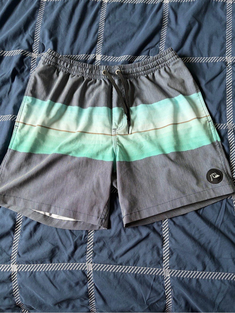Quiksilver Gray & Aqua Swim Shorts Size Large